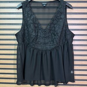 torrid Black Sheer Embroidered V-Neck Peplum Tank